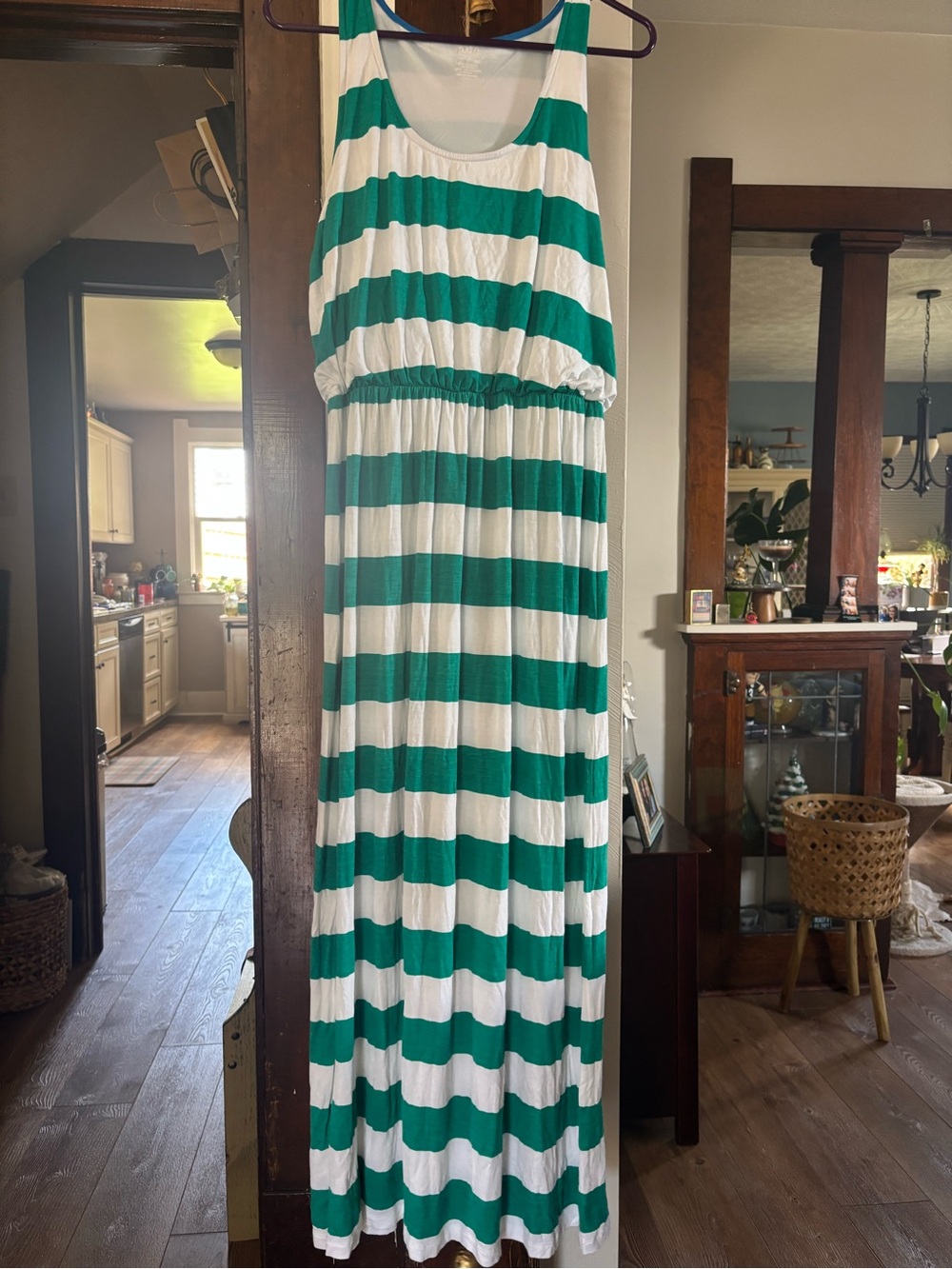 a.n.a Green & White Striped Sleeveless Maxi Dress